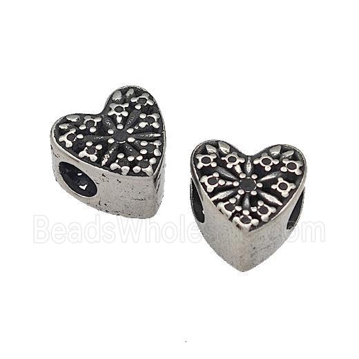 316 Stainless Steel Heart Beads Hollow Large Hole Antique Silver