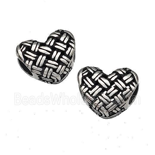 Stainless Steel Heart Beads Hollow Large Hole Antique Silver