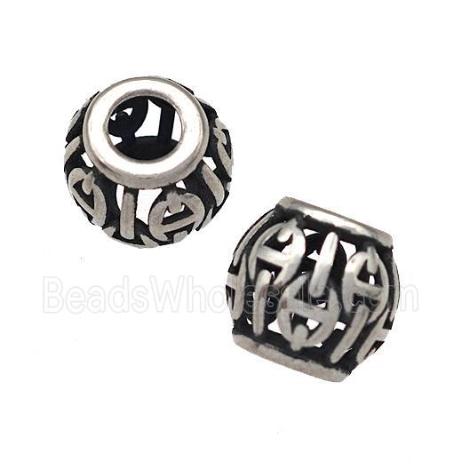 Stainless Steel Round Beads Hollow Large Hole Antique Silver