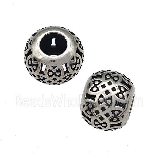 Stainless Steel Round Beads Hollow Large Hole Antique Silver