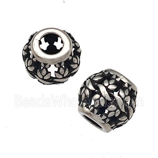 Stainless Steel Round Beads Hollow Large Hole Antique Silver