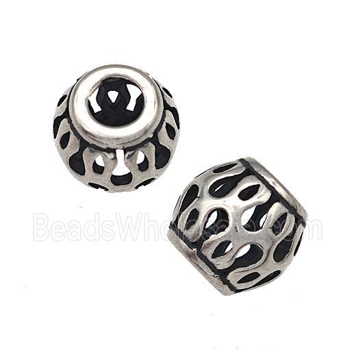 Stainless Steel Barrel Beads Hollow Large Hole Antique Silver