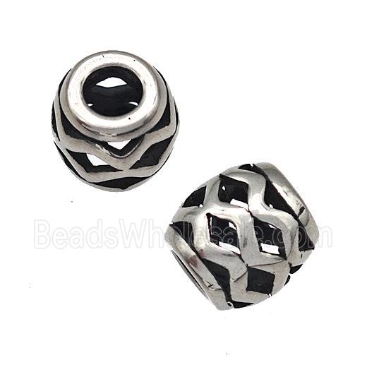 Stainless Steel Barrel Beads Wave Hollow Large Hole Antique Silver