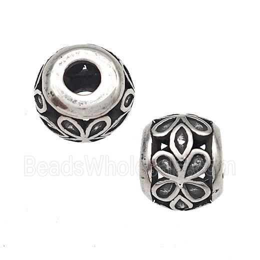 Stainless Steel Round Beads Hollow Large Hole Antique Silver