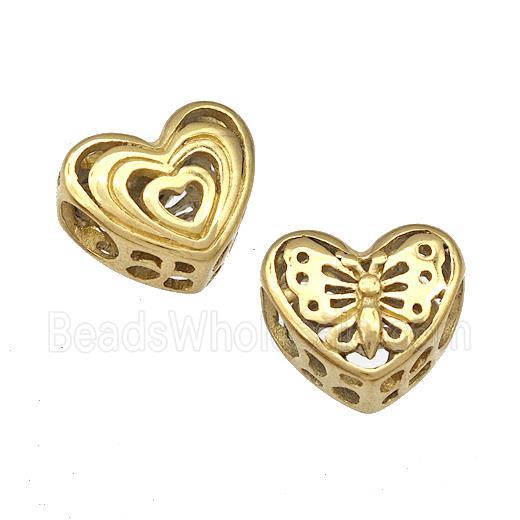 Stainless Steel Heart Beads Butterfly Hollow Large Hole Gold Plated