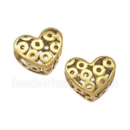 Stainless Steel Heart Beads Hollow Large Hole Gold Plated