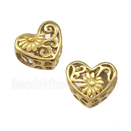 Stainless Steel Heart Beads Flower Daisy Hollow Large Hole Gold Plated