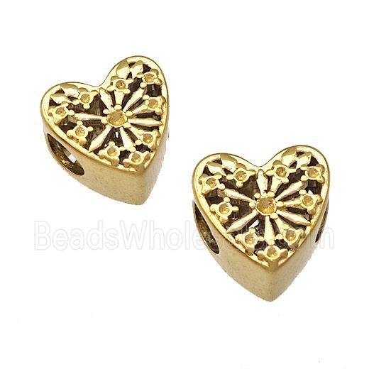 Stainless Steel Heart Beads Hollow Large Hole Gold Plated