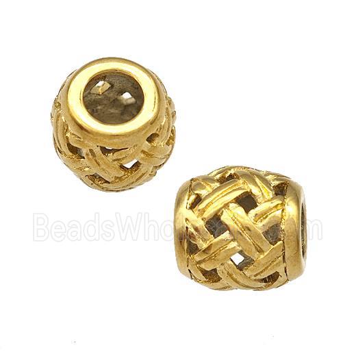 Stainless Steel Barrel Beads Hollow Large Hole Gold Plated