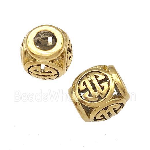 Stainless Steel Barrel Beads Hollow Large Hole Gold Plated