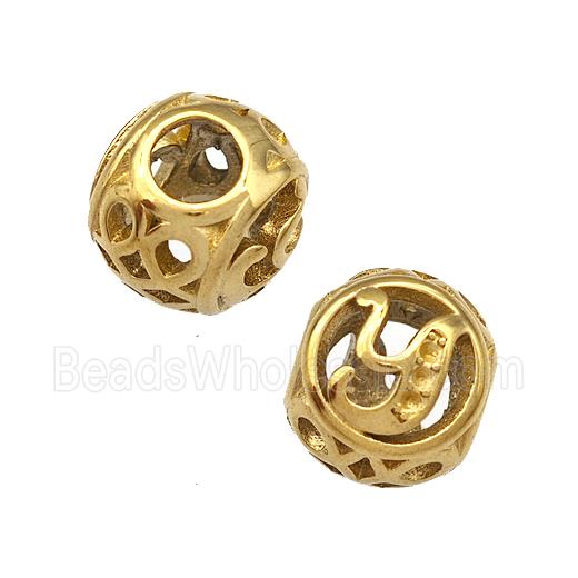 Stainless Steel Round Beads Letter-Y Hollow Large Hole Gold Plated