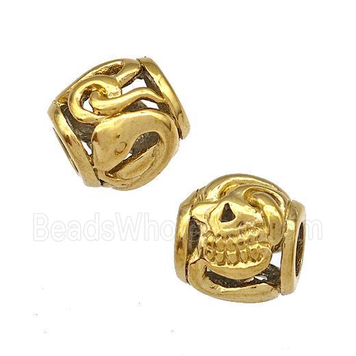 Stainless Steel Barrel Beads Hollow Large Hole Gold Plated