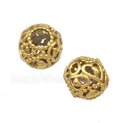 Stainless Steel Round Beads Flower Hollow Large Hole Gold Plated
