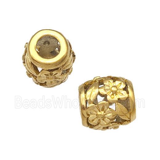 Stainless Steel Barrel Beads Hollow Large Hole gold platedStainless Steel Round Beads Flower Hollow 