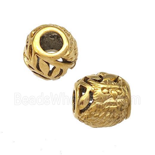 Stainless Steel Barrel Beads Owl Hollow Large Hole Gold Plated