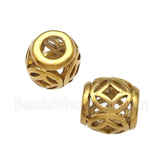 Stainless Steel Barrel Beads Hollow Large Hole Gold Plated