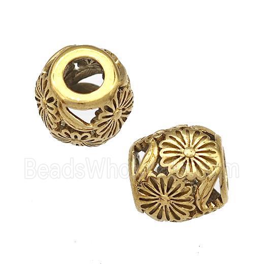 Stainless Steel Barrel Beads Flower Hollow Large Hole Gold Plated