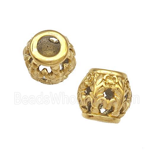 Stainless Steel Barrel Beads Hollow Large Hole Gold Plated