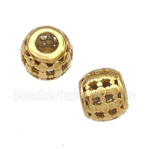 Stainless Steel Round Beads Hollow Large Hole Gold Plated