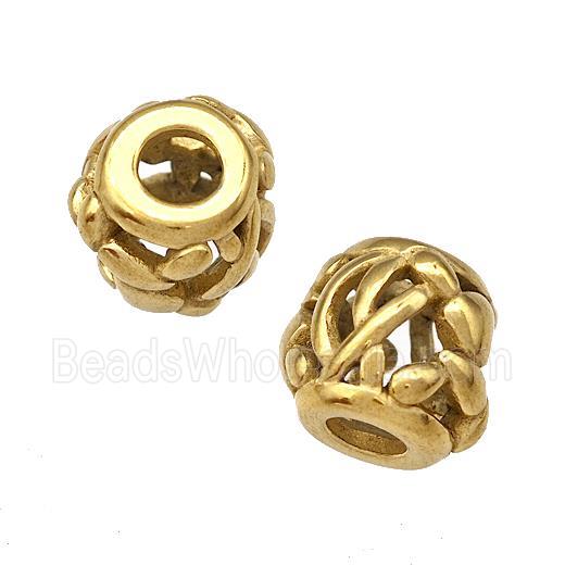 Stainless Steel Barrel Beads Hollow Large Hole Gold Plated