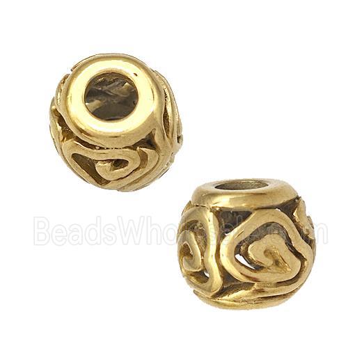 Stainless Steel Round Beads Hollow Large Hole Gold Plated