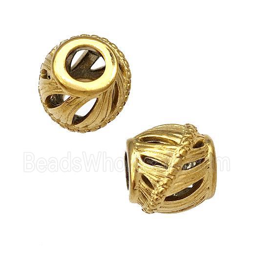 Stainless Steel Barrel Beads Hollow Large Hole Gold Plated