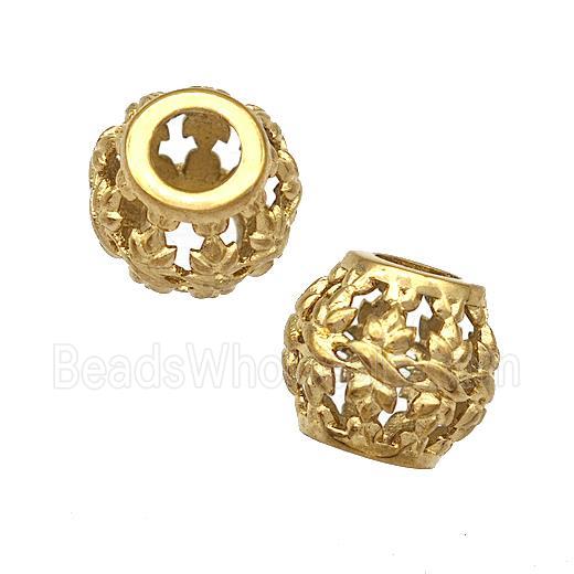 Stainless Steel Round Beads Hollow Large Hole Gold Plated