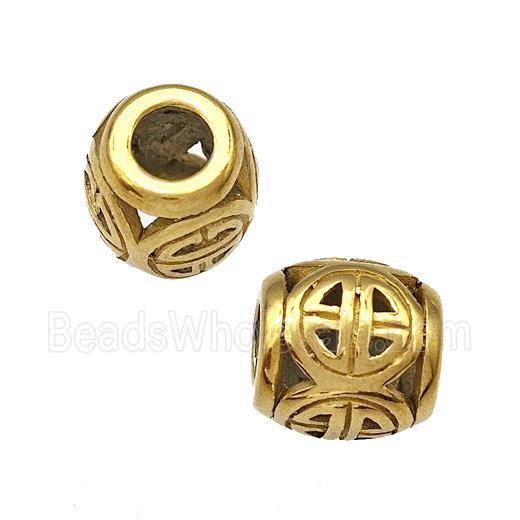 Stainless Steel Barrel Beads Hollow Large Hole Gold Plated