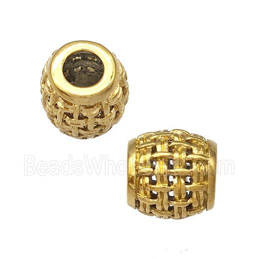 Stainless Steel Barrel Beads Hollow Large Hole Gold Plated