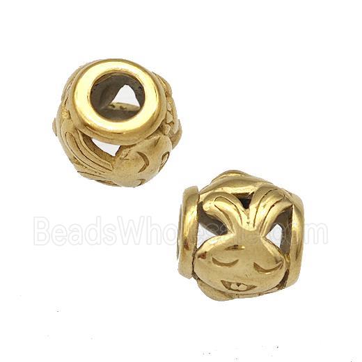 Stainless Steel Barrel Beads Rabbit Hollow Large Hole Gold Plated
