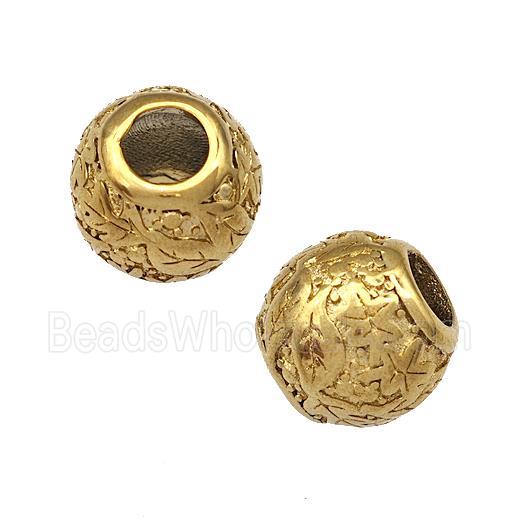 Stainless Steel Round Beads Flower Hollow Large Hole Gold Plated