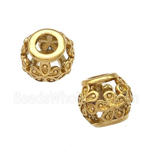 Stainless Steel Round Beads Flower Hollow Large Hole Gold Plated