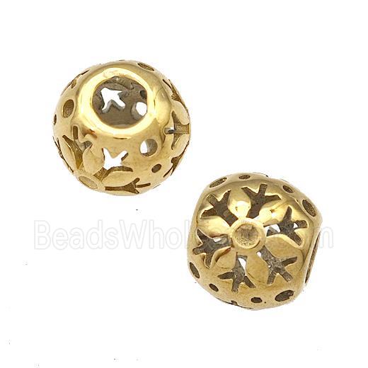 Stainless Steel Round Beads Flower Hollow Large Hole Gold Plated
