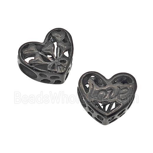 Stainless Steel Heart Beads Love Hollow Large Hole Black Plated
