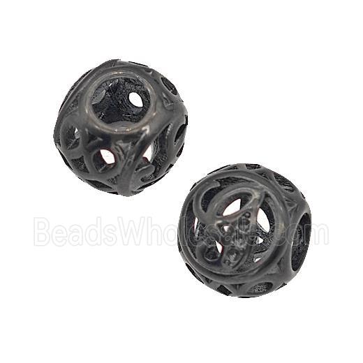Stainless Steel Round Beads Letter-g Hollow Large Hole Black Plated
