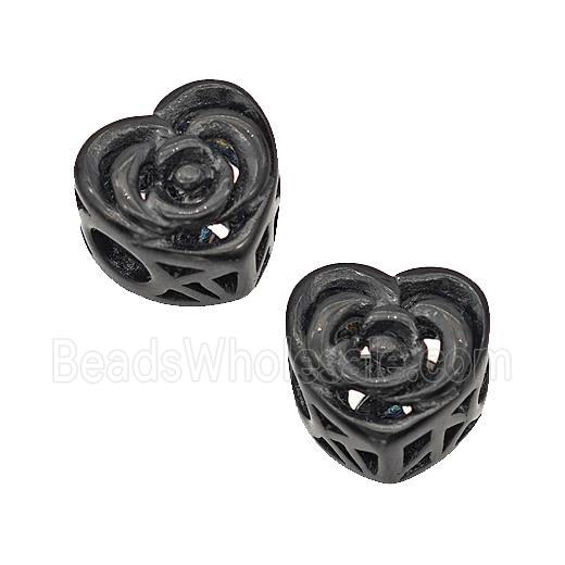 Stainless Steel Heart Beads Flower Hollow Large Hole Black Plated