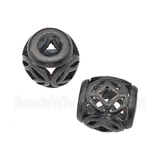 Stainless Steel Barrel Beads Large Hole Hollow Black Plated