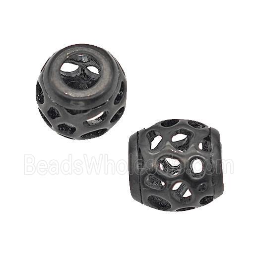 Stainless Steel Barrel Beads Large Hole Hollow Black Plated
