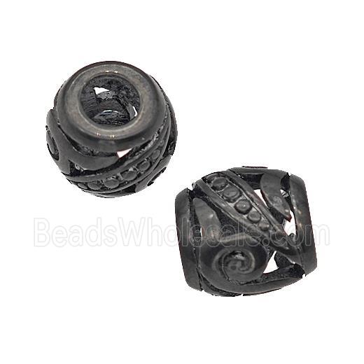 Stainless Steel Barrel Beads Large Hole Hollow Black Plated