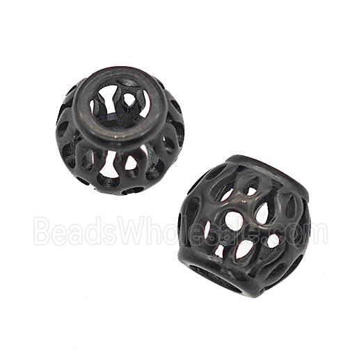 Stainless Steel Barrel Beads Large Hole Hollow Black Plated