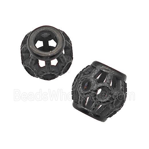 Stainless Steel Barrel Beads Large Hole Hollow Black Plated