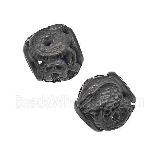 Stainless Steel Barrel Beads Dragon Large Hole Hollow Black Plated