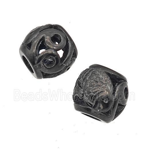 Stainless Steel Barrel Beads Large Hole Hollow Black Plated