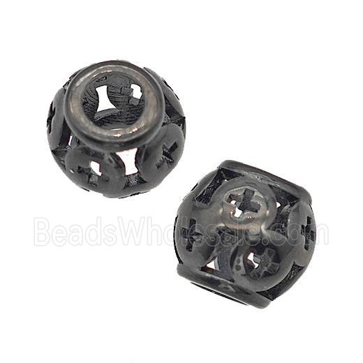 Stainless Steel Round Beads Cross Large Hole Hollow Black Plated