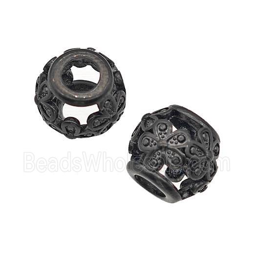 Stainless Steel Barrel Beads Flower Daisy Large Hole Hollow Black Plated