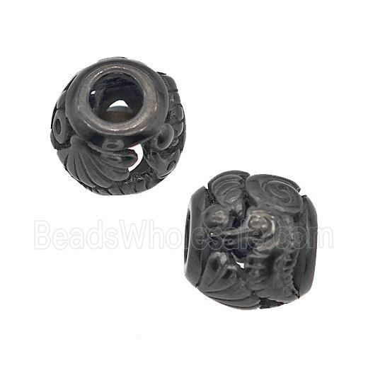 Stainless Steel Barrel Beads Seahorse Large Hole Hollow Black Plated