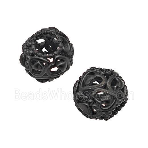 Stainless Steel Round Beads Large Hole Hollow Black Plated