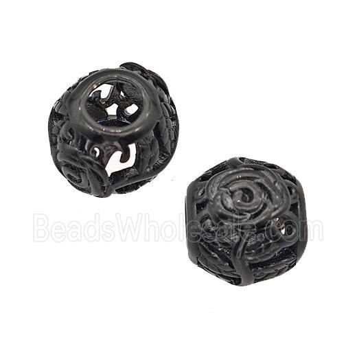 Stainless Steel Round Beads Flower Large Hole Hollow Black Plated