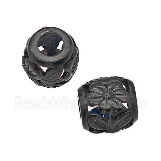 Stainless Steel Barrel Beads Flower Large Hole Hollow Black Plated