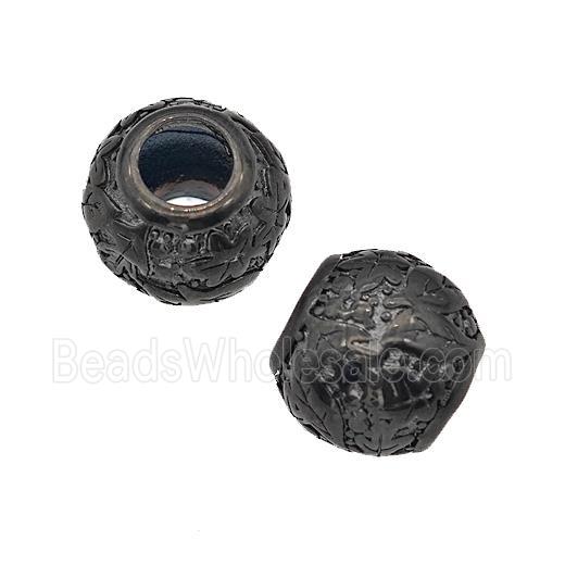 Stainless Steel Round Beads Flower Large Hole Hollow Black Plated